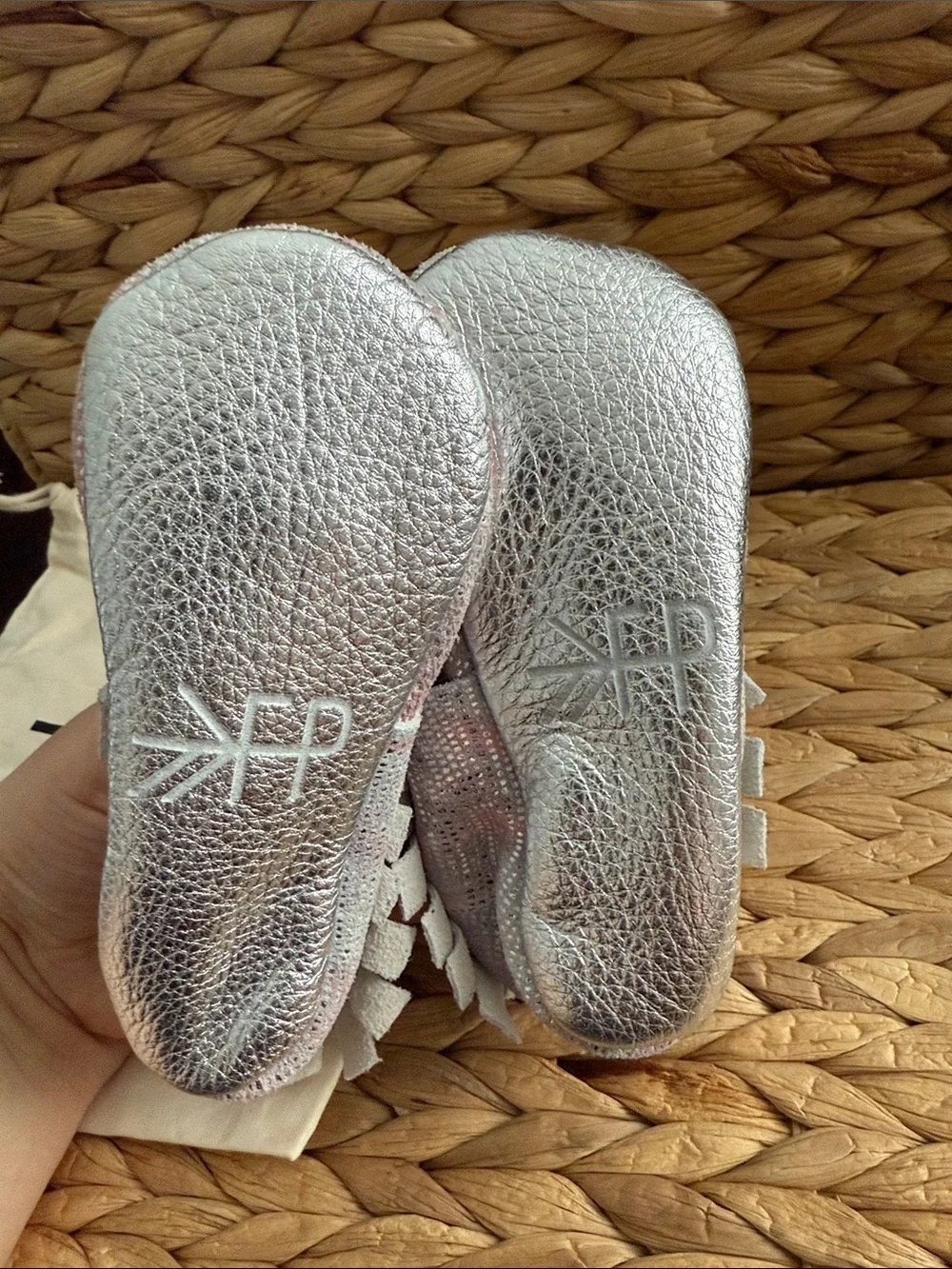 Freshly Picked Iridescent Pink & Silver Baby Moccasins